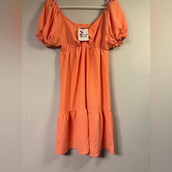 Perfectly Priscilla Other - Orange Pleated Puff Sleeve Sundress
